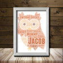 Personalised Owl 1 Word Art Poster Print