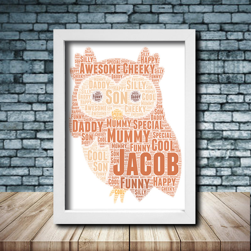 Personalised Owl 1 Word Art Poster Print