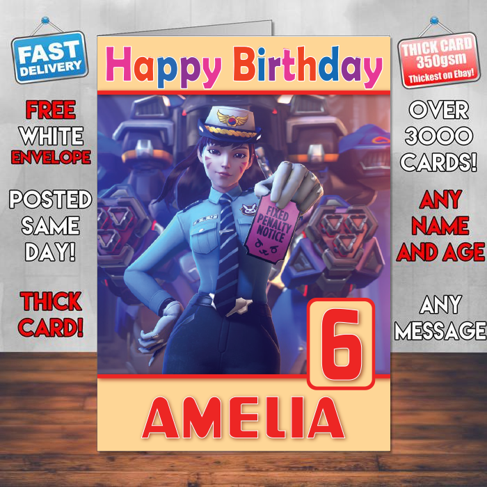Personalised Officer Dva Inspired Style Game Kids Inspired Birthday Card (SA)