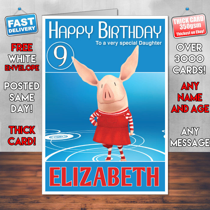 Olivia 1 Style Theme Personalised Kidshows Birthday Card (SA)