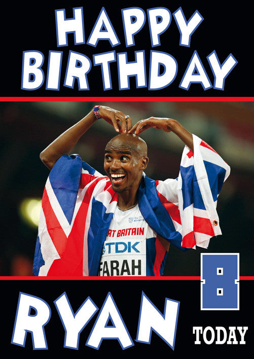 Olympics NEW 3 Mo Farah Personalised Birthday Card