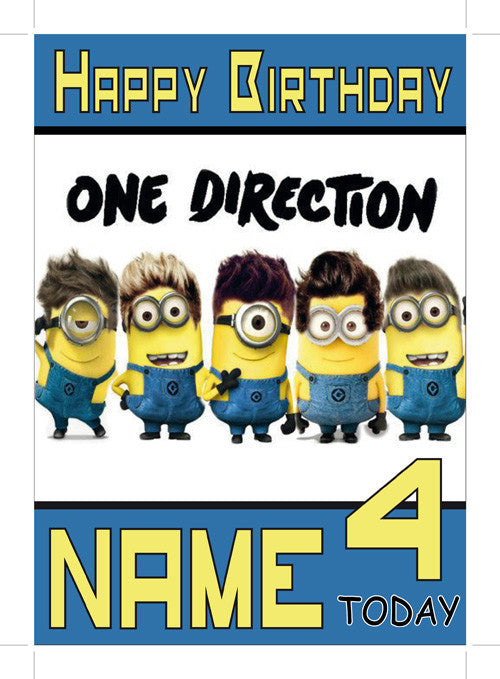 One Direction Minions THEME INSPIRED Kids Adult Personalised Birthday Card Birthday Card