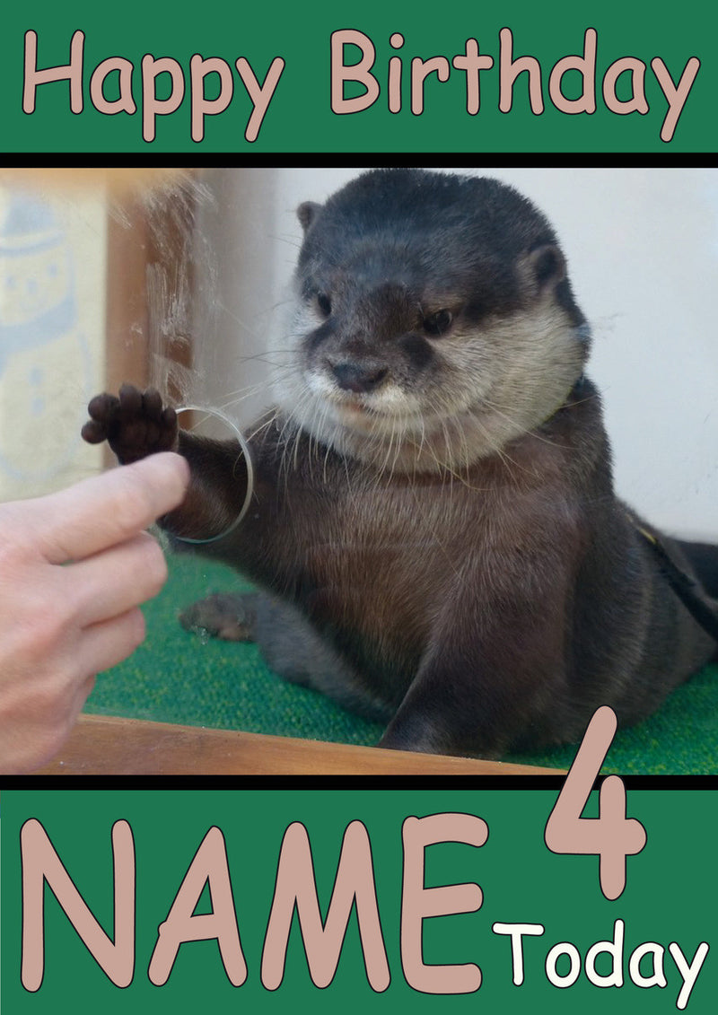 Otter Holding Finger Funny Kids Adult Personalised Birthday Card Gift Present