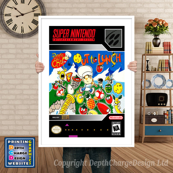 Out to Lunch Super Nintendo Game Inspired Theme Retro Gaming Poster