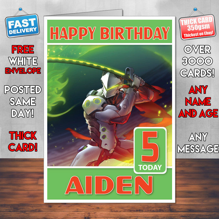 Personalised Overwatch Genji Inspired Style Game Kids Inspired Birthday Card (SA)