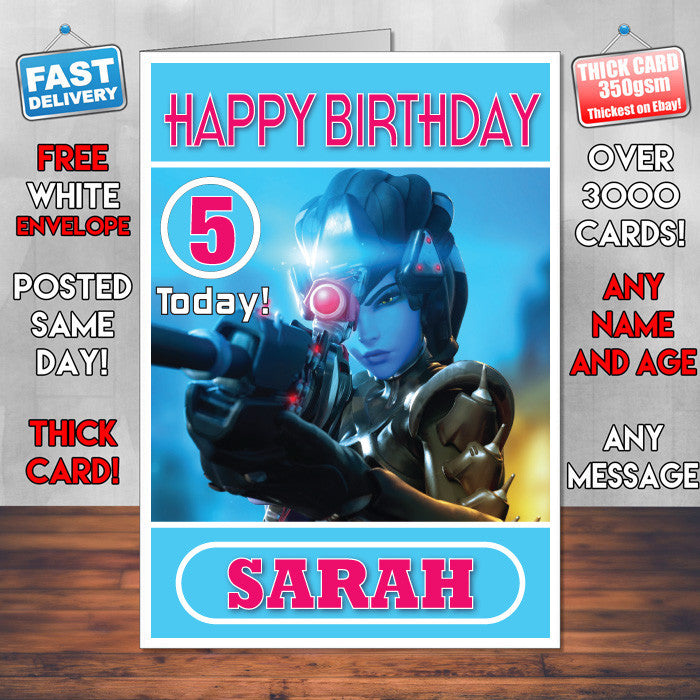 Personalised Overwatch Widowmaker Inspired Style Game Kids Inspired Birthday Card (SA)