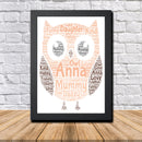 Personalised Owl 1 B Word Art Poster Print