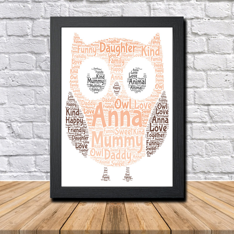 Personalised Owl 1 B Word Art Poster Print
