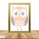 Personalised Owl 1 B Word Art Poster Print