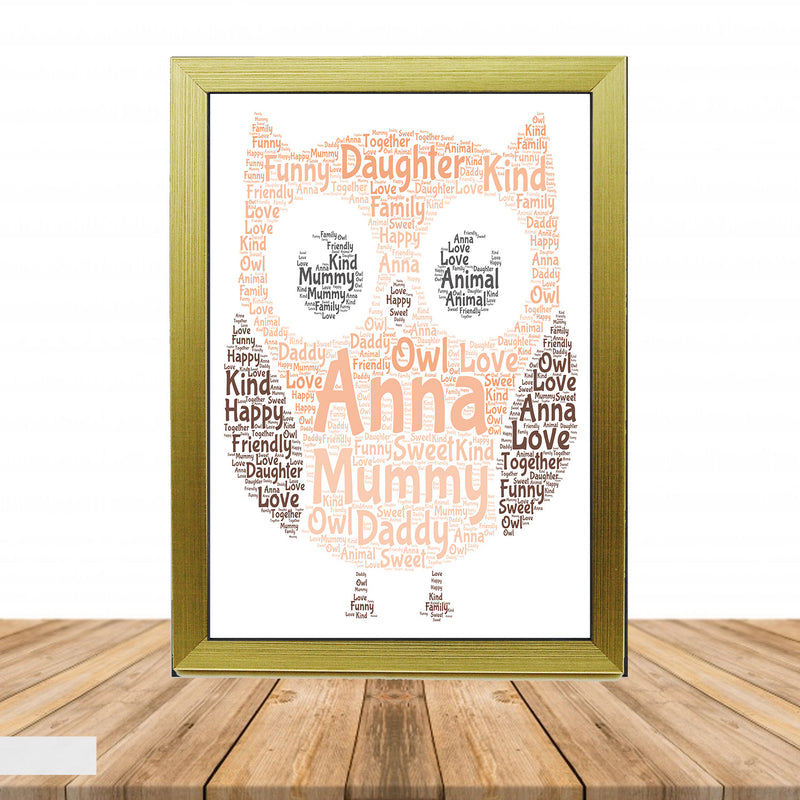 Personalised Owl 1 B Word Art Poster Print