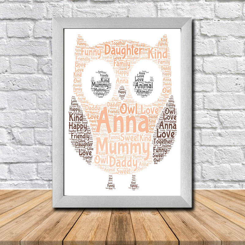 Personalised Owl 1 B Word Art Poster Print