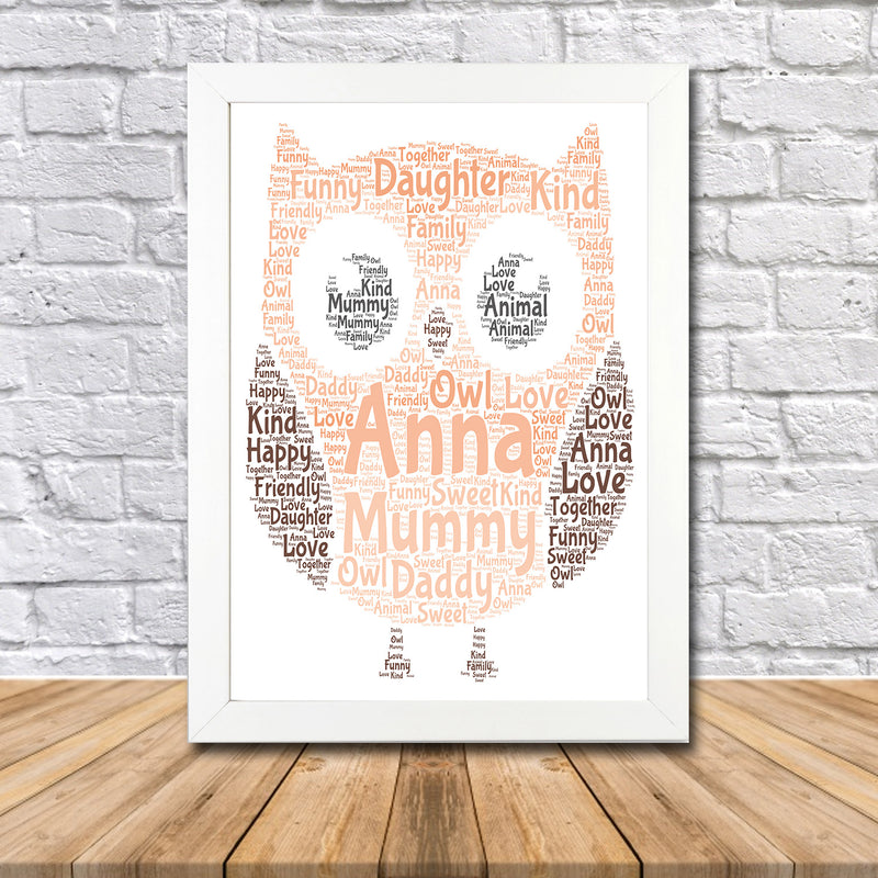 Personalised Owl 1 B Word Art Poster Print