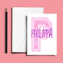 Personalised Name Word Art Poster Print Pink Letter P