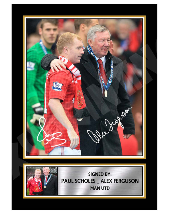 PAUL SCHOLES _ ALEX FERGUSON Football Player Printed Signature Print – Reproduction Print