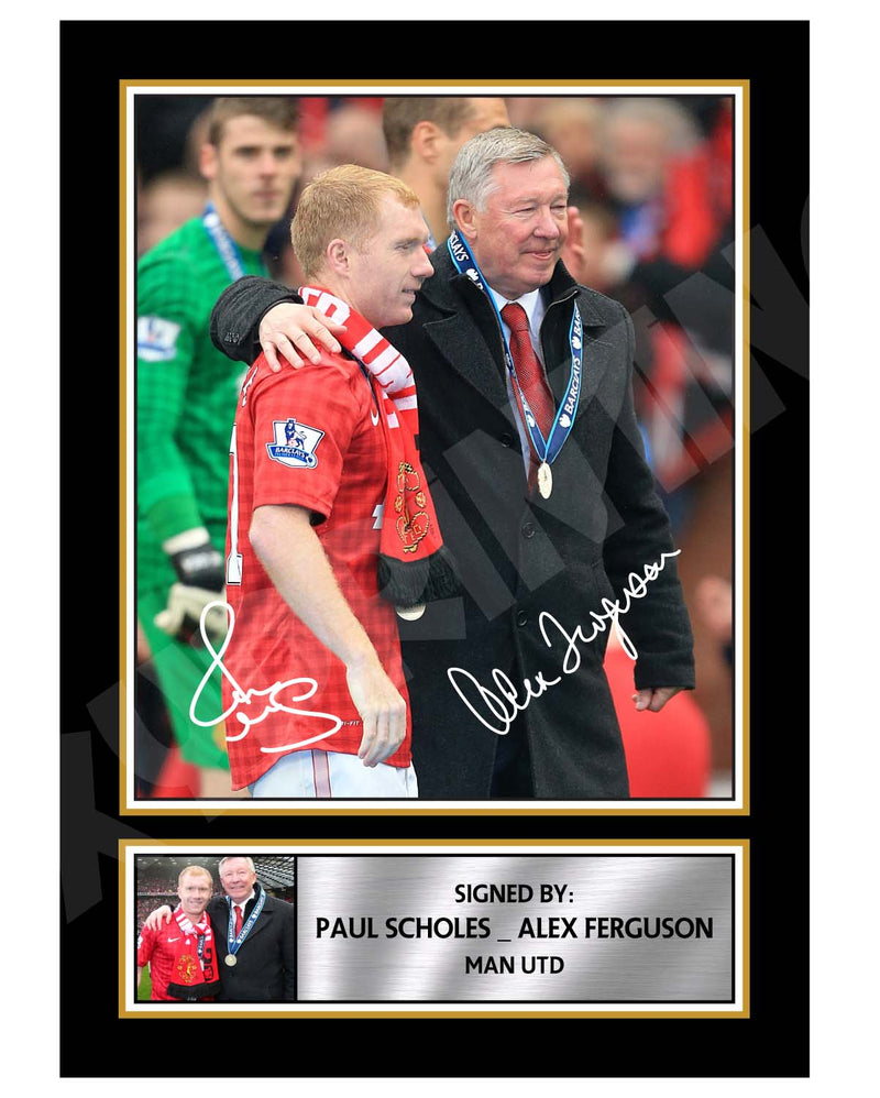 PAUL SCHOLES _ ALEX FERGUSON Limited Edition Football Player Signed Print - Football