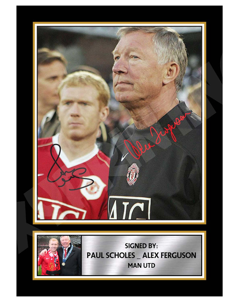 PAUL SCHOLES _ ALEX FERGUSON 2 Limited Edition Football Player Signed Print - Football