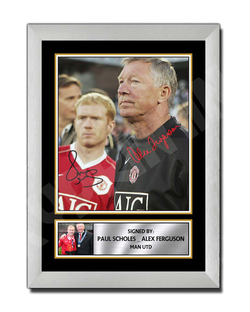 PAUL SCHOLES _ ALEX FERGUSON 2 Limited Edition Football Player Signed Print - Football