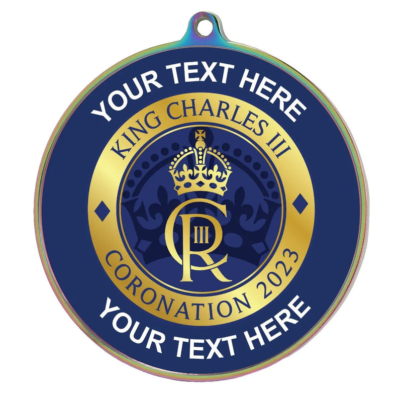 PERSONALISED BLUE CORONATION SCHOOL MEDAL 54MM MULTICOLOUR