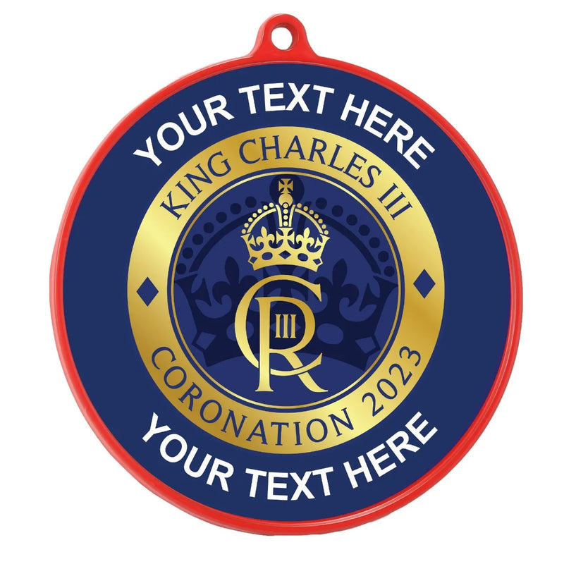 PERSONALISED BLUE CORONATION SCHOOL MEDAL 54MM RED