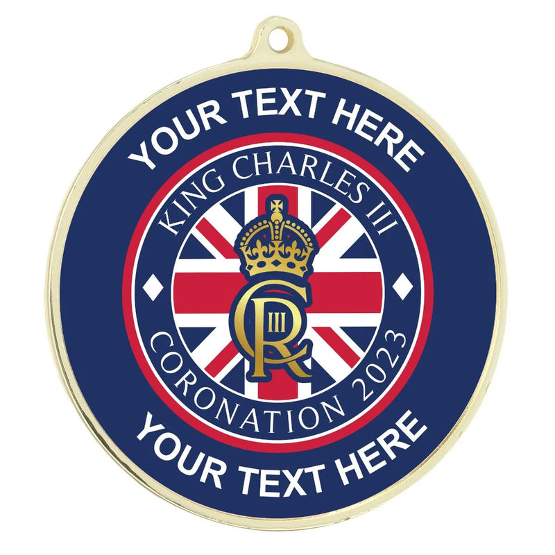 PERSONALISED CORONATION LOGO SCHOOL MEDAL 54MM GOLD