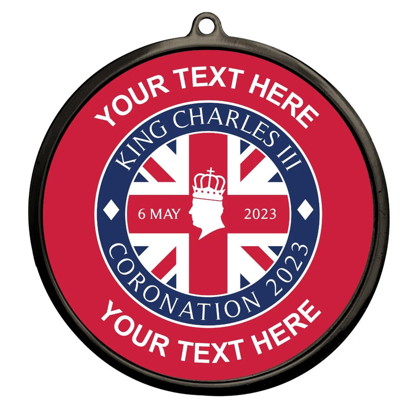 PERSONALISED CORONATION UNION JACK SCHOOL MEDAL 54MM GREY