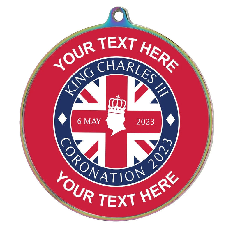 PERSONALISED CORONATION UNION JACK SCHOOL MEDAL 54MM MULTICOLOUR