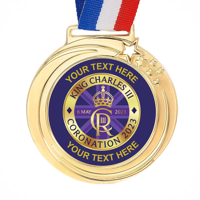 PERSONALISED GOLD KING CHARLES CORONATION SCHOOL MEDAL 70MM