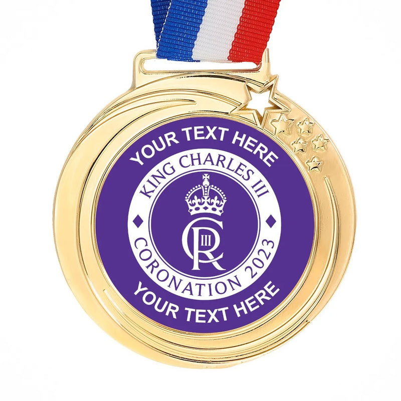 PERSONALISED GOLD STAR CORONATION SCHOOL MEDAL 70MM