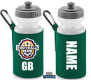 Green Personalised Bottle And Holder - Printed Name And Full Colour Badge - Your Own Personalised Badge
