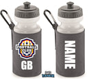 Personalised Bottle And Holder - Printed Name And Full Colour Badge - Your Own Personalised Badge (Grey)