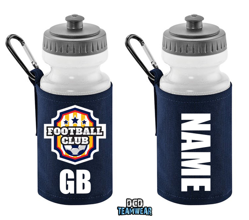 Navy Personalised Bottle And Holder - Printed Name And Full Colour Badge - Your Own Personalised Badge
