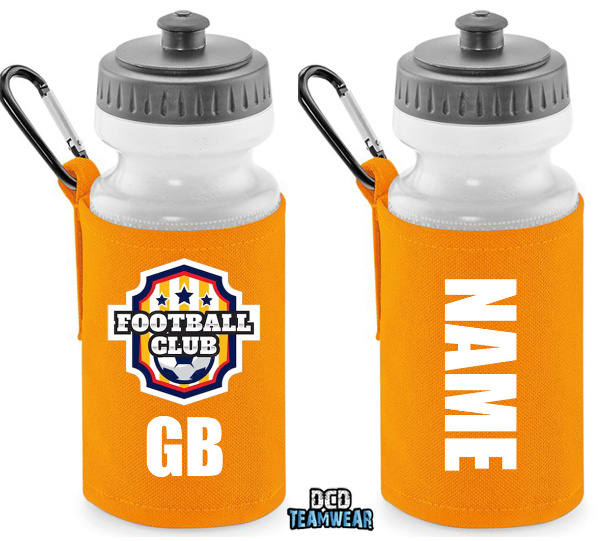 Orange Personalised Bottle And Holder - Printed Name And Full Colour Badge