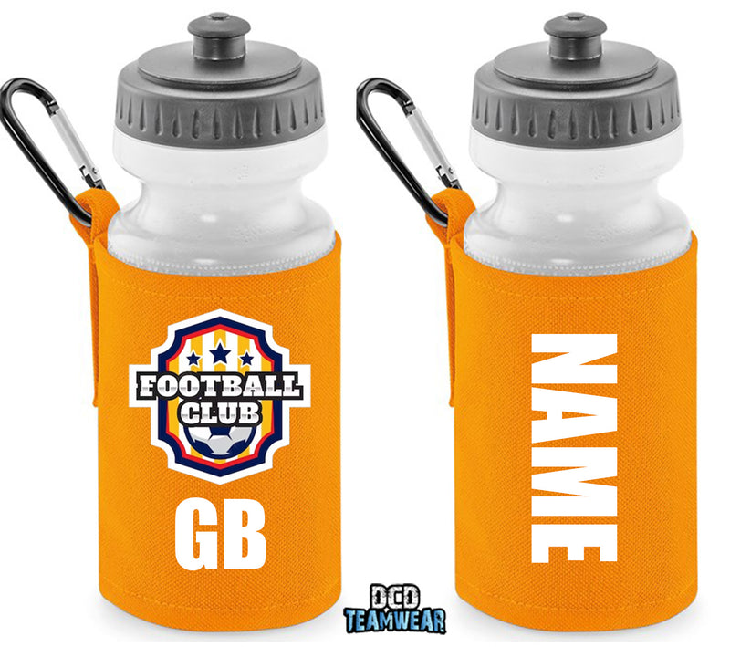 Orange Personalised Bottle And Holder - Printed Name And Full Colour Badge - Your Own Personalised Badge