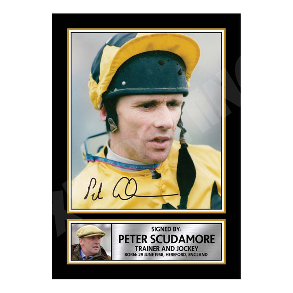 PETER SCUDAMORE Horse Racer Printed Signature Print – Horse Racing