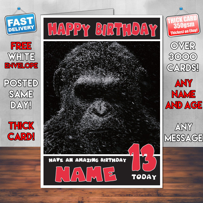 PLANET OF THE APES SJ THEME INSPIRED Style PERSONALISED Kids Adult FUNNY Birthday Card