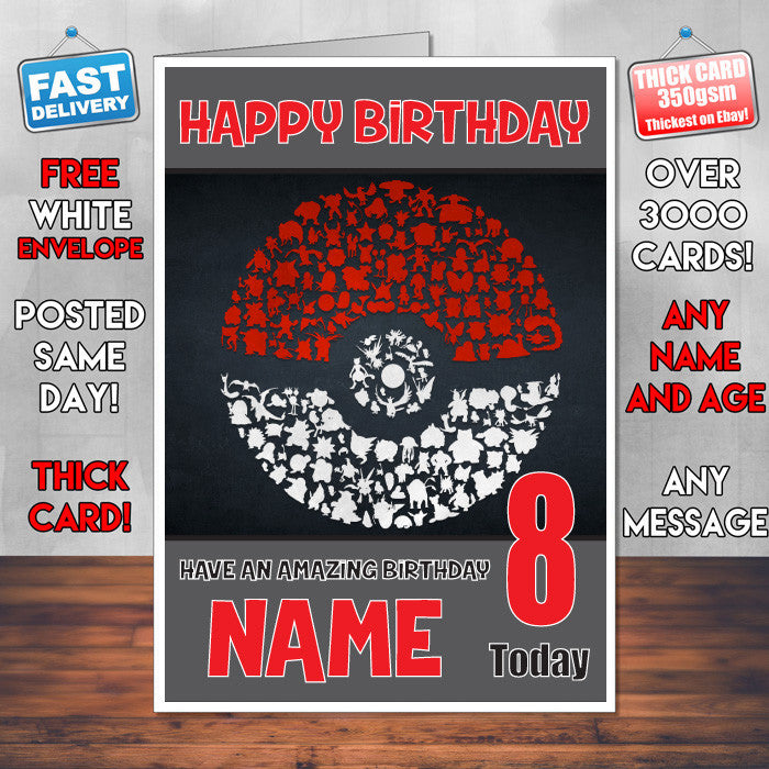 POKEMON 2 BM2 THEME INSPIRED Style PERSONALISED Kids Adult FUNNY Birthday Card