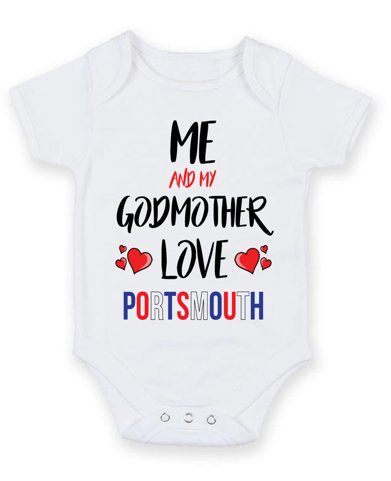 Me and My Godmother Love PORTSMOUTH Personalised FOOTBALL TEAM Baby Grow