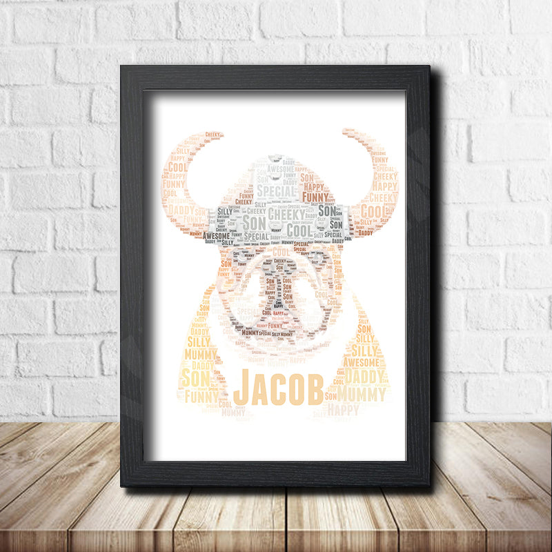 Personalised Pug 3 Word Art Poster Print – Personalised pug word art print in a black frame