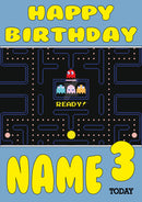 Retro Gaming Pacman Video Game THEME INSPIRED Kids Adult Personalised Birthday Card 2