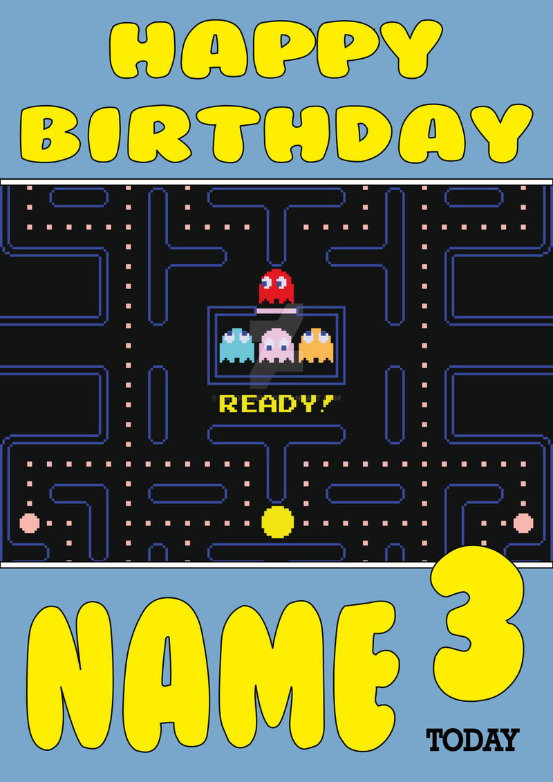 Retro Gaming Pacman Video Game THEME INSPIRED Kids Adult Personalised Birthday Card 2