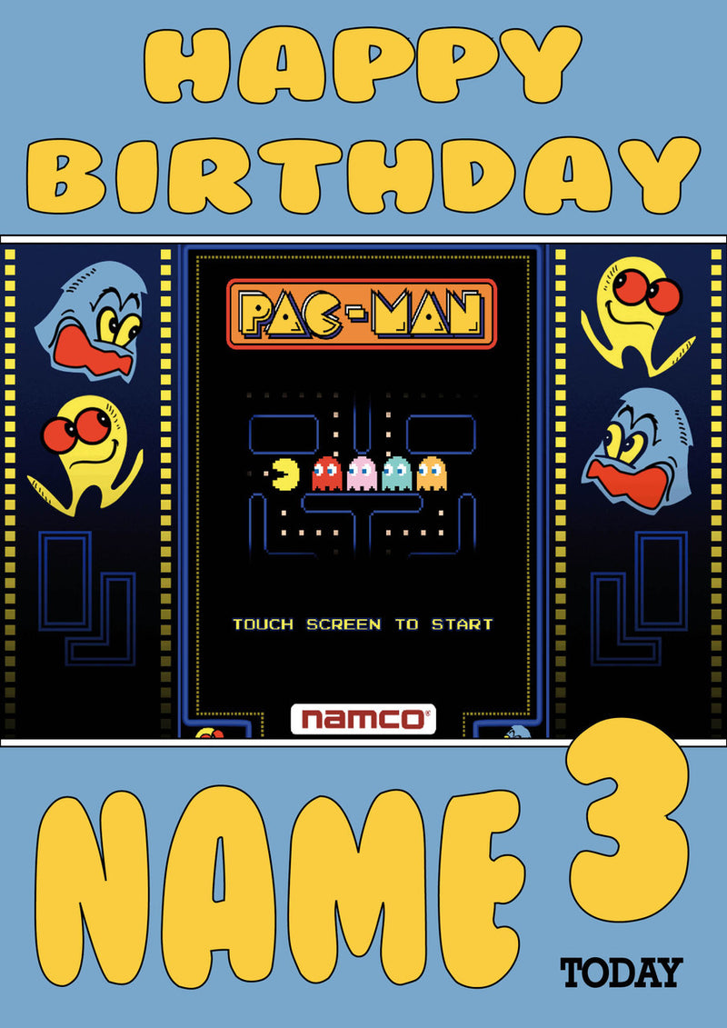 Retro Gaming Pacman Video Game THEME INSPIRED Kids Adult Personalised Birthday Card