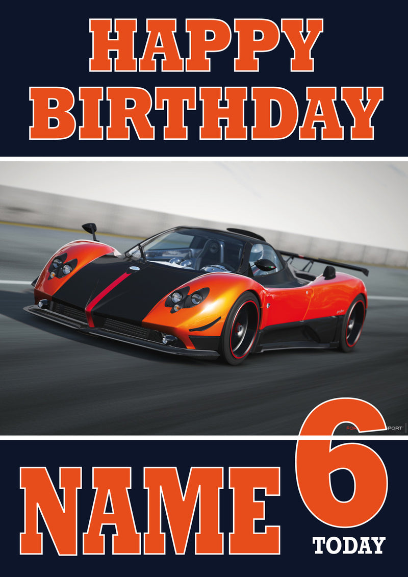 Personalised Pagani Zonda THEME INSPIRED Style PERSONALISED Kids Adult FUNNY Birthday Card