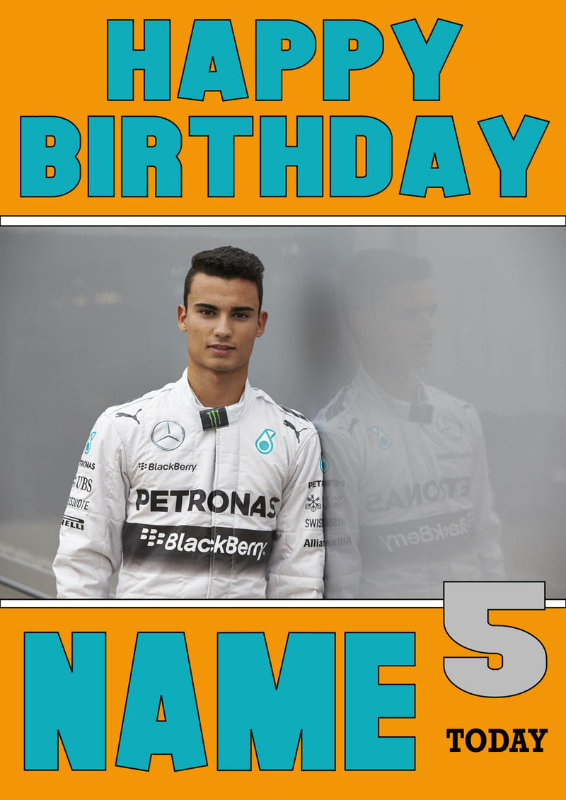 Personalised Pascal Wehrlein F1 THEME INSPIRED PERSONALISED Kids Adult Birthday Card 3