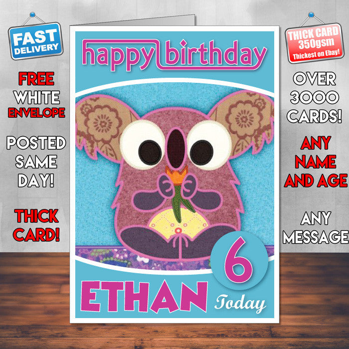 Patchwork Pals 5 Style Theme Personalised Kidshows Birthday Card (SA)