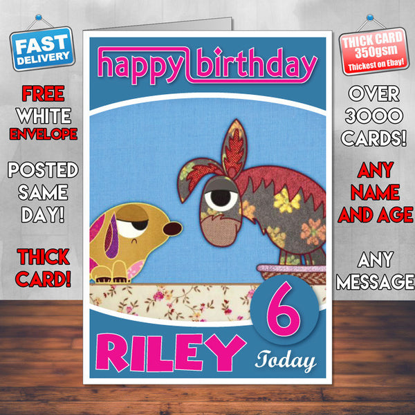 Patchwork Pals 7 Style Theme Personalised Kidshows Birthday Card (SA)