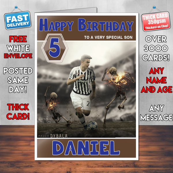 Paulo Dybala Theme Inspired Kids Inspired Adult Personalised Sports Birthday Card (SA)