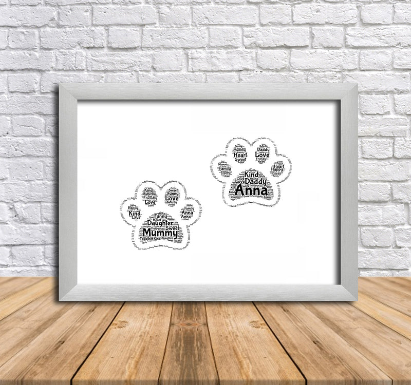 Personalised Paw Prints 1 Word Art Poster Print