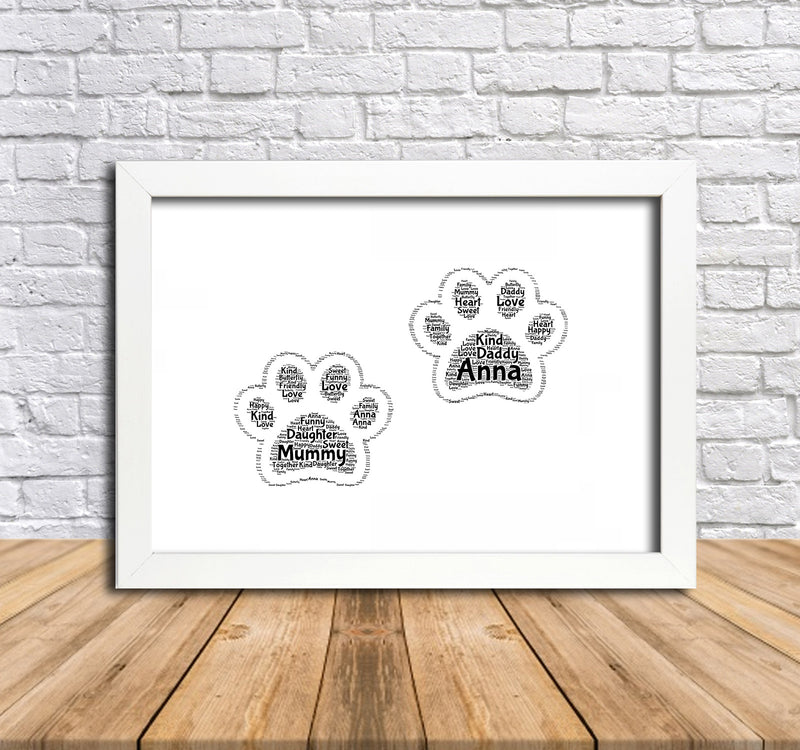 Personalised Paw Prints 1 Word Art Poster Print