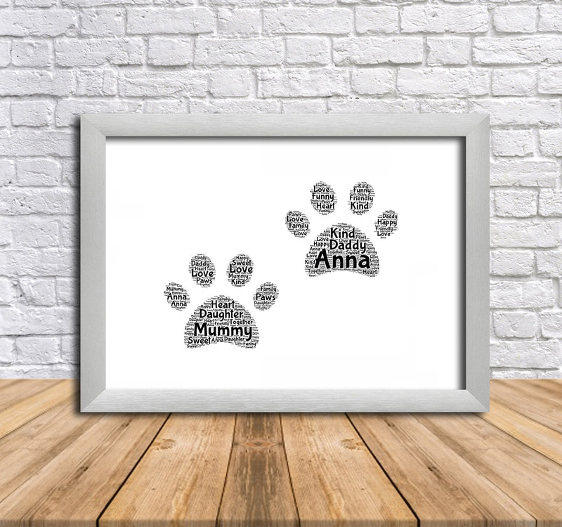 Personalised Paw Prints 2 Word Art Poster Print