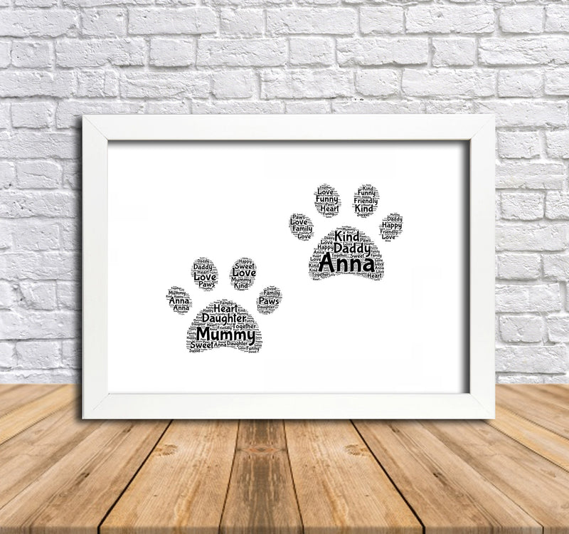 Personalised Paw Prints 2 Word Art Poster Print